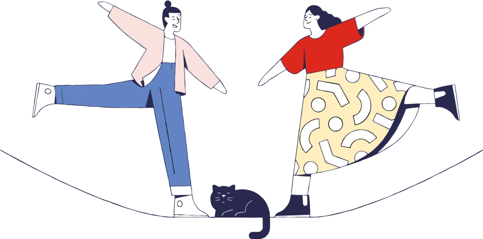 photo of two people balancing, an illustration cartoon