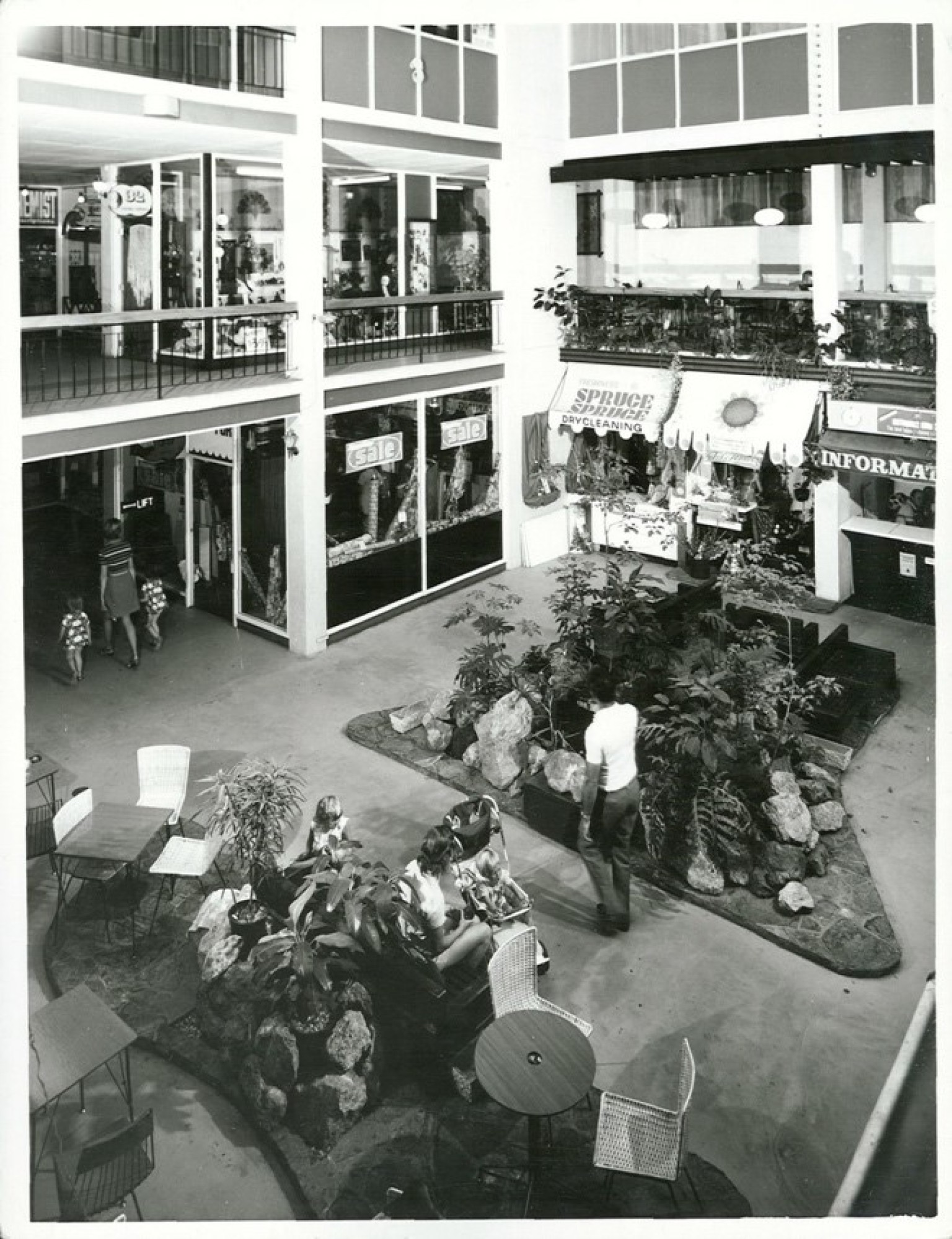 Geyser Court Shopping Complex which is owned and operated by the Public Trust Office, Rotorua, 1973. Photographer: R. Anderson