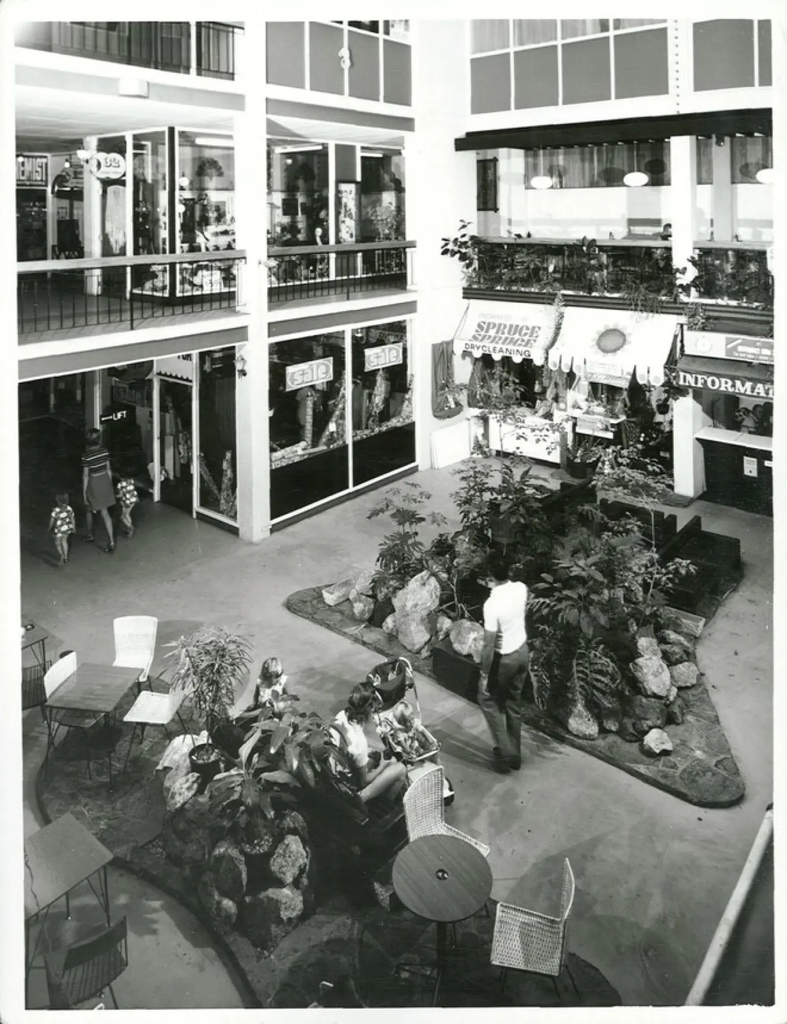 Geyser Court Shopping Complex which is owned and operated by the Public Trust Office, Rotorua, 1973. Photographer: R. Anderson